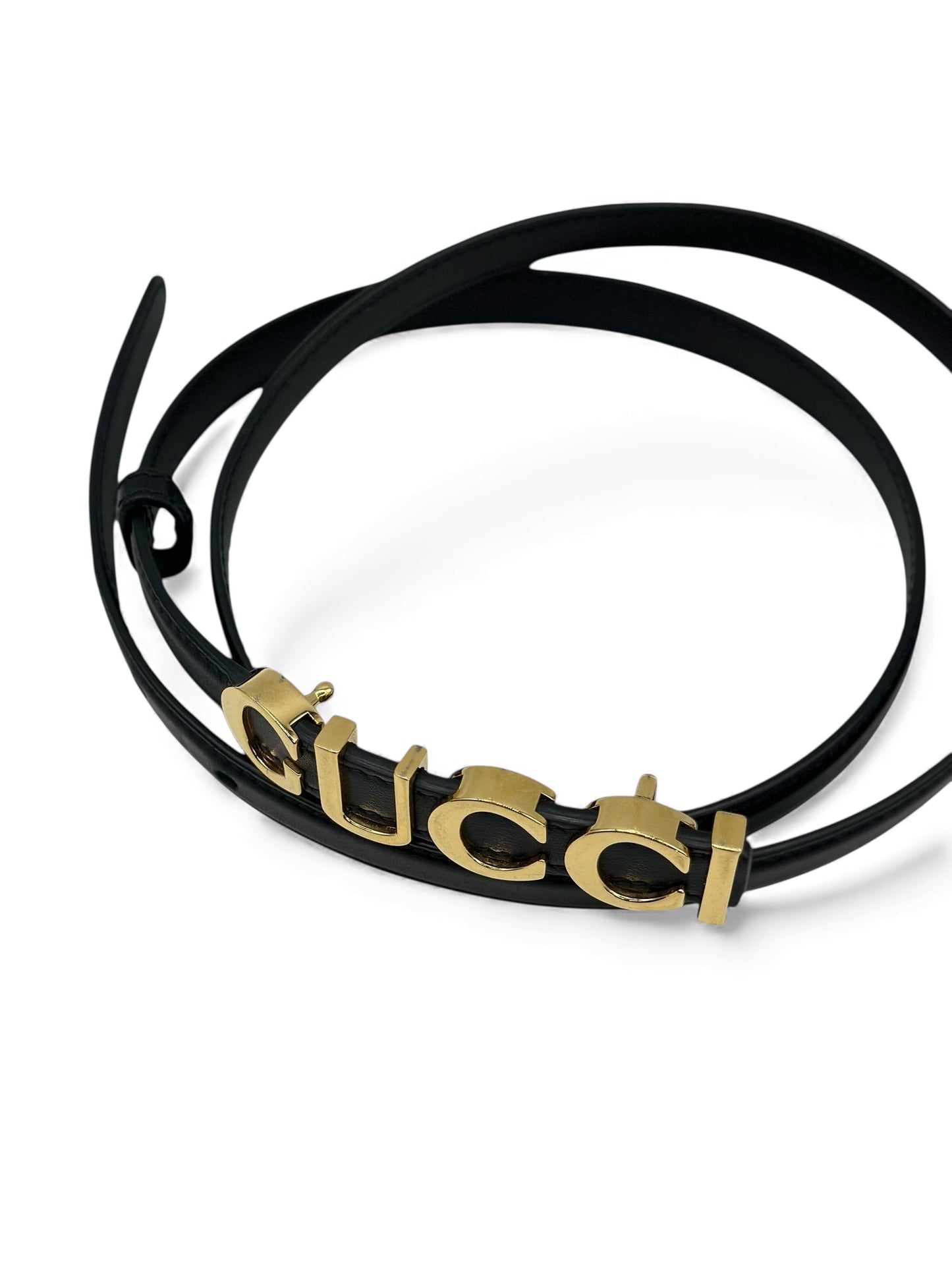 Cintura Gucci Nera in Pelle con Fibbia Oro