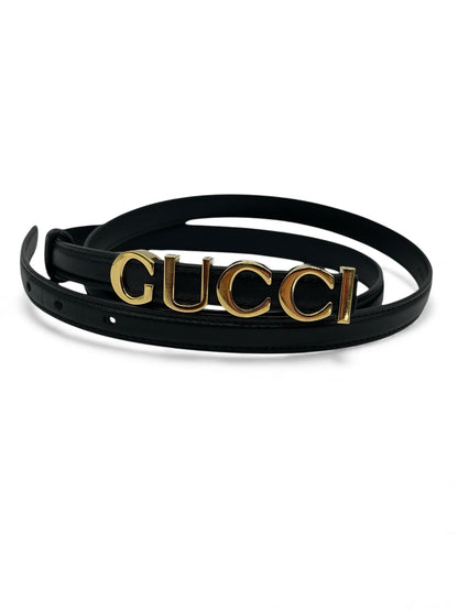 Cintura Gucci Nera in Pelle con Fibbia Oro