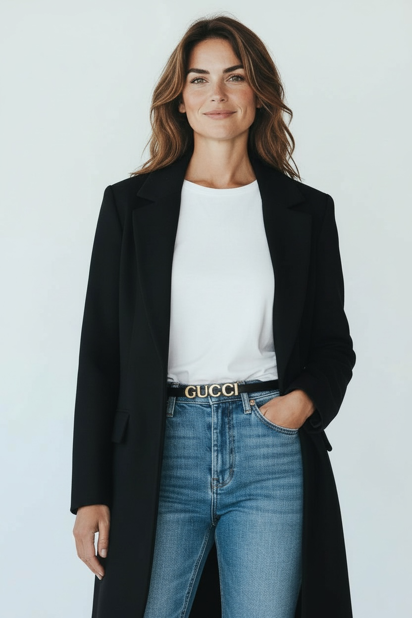 Cintura Gucci Nera in Pelle con Fibbia Oro