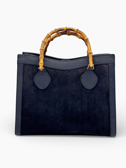 Gucci Bamboo Diana blu in pelle scamosciata con manici bamboo e dettagli oro vintage autentica