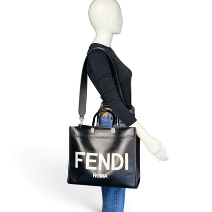 Fendi Sunshine Borsa in Pelle Saffiano Nera