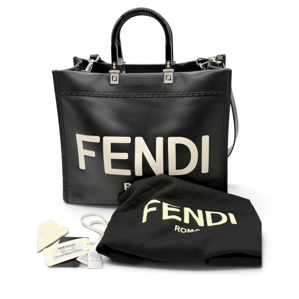 Fendi Sunshine Borsa in Pelle Saffiano Nera