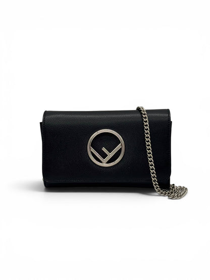 Fendi Kan Logo F pochette nera in pelle vintage autentica