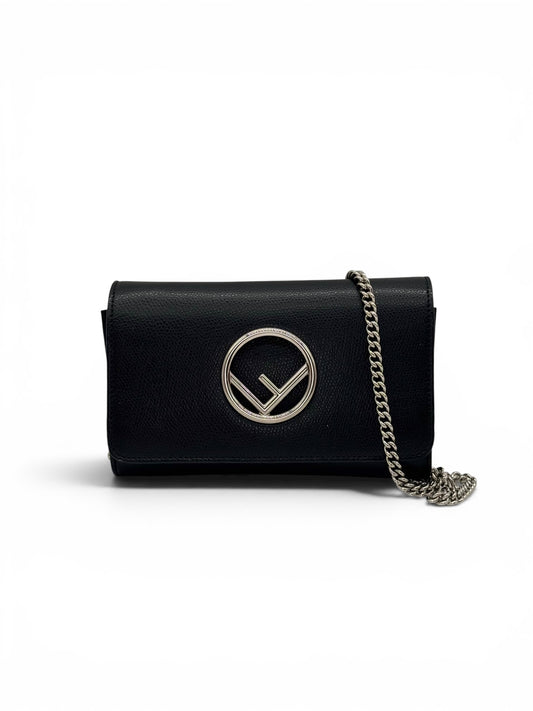 Fendi Kan Logo F pochette nera in pelle vintage autentica