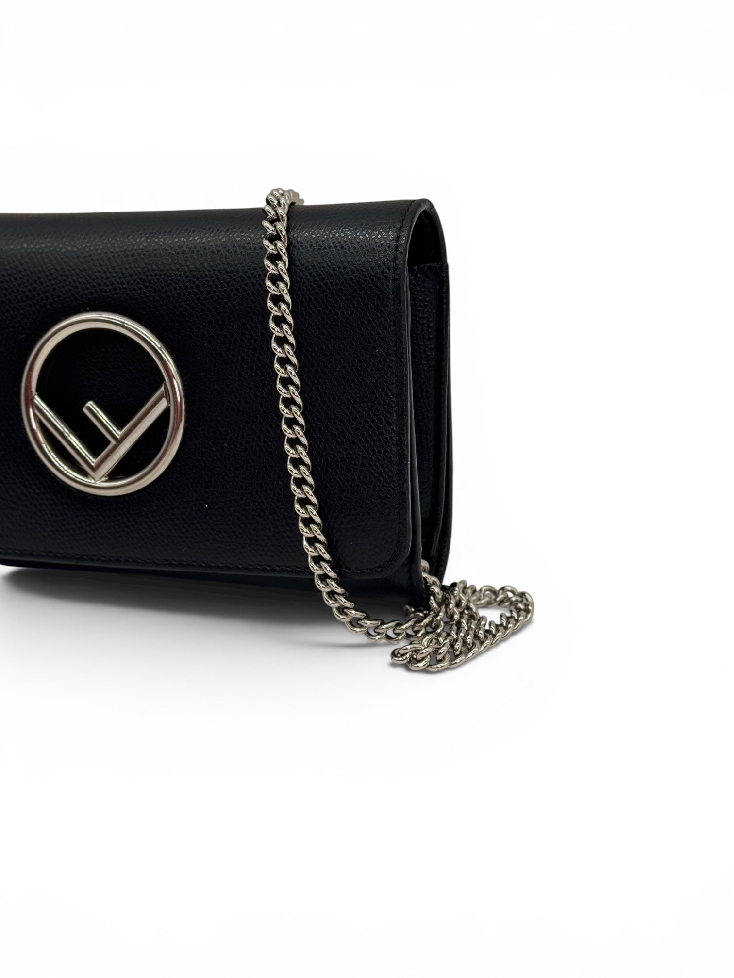 Fendi Kan Logo F pochette nera in pelle vintage autentica