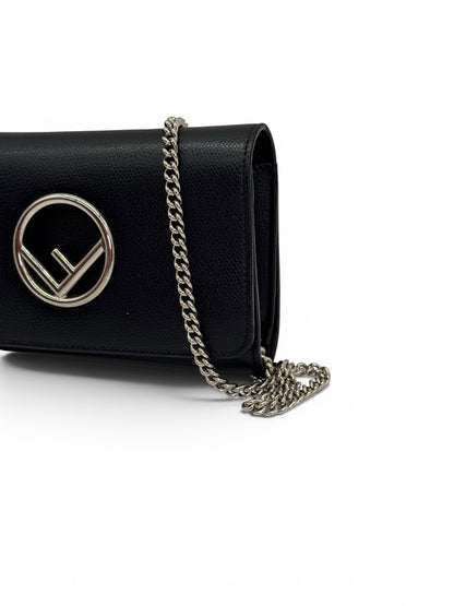 Fendi Kan Logo F pochette nera in pelle vintage autentica