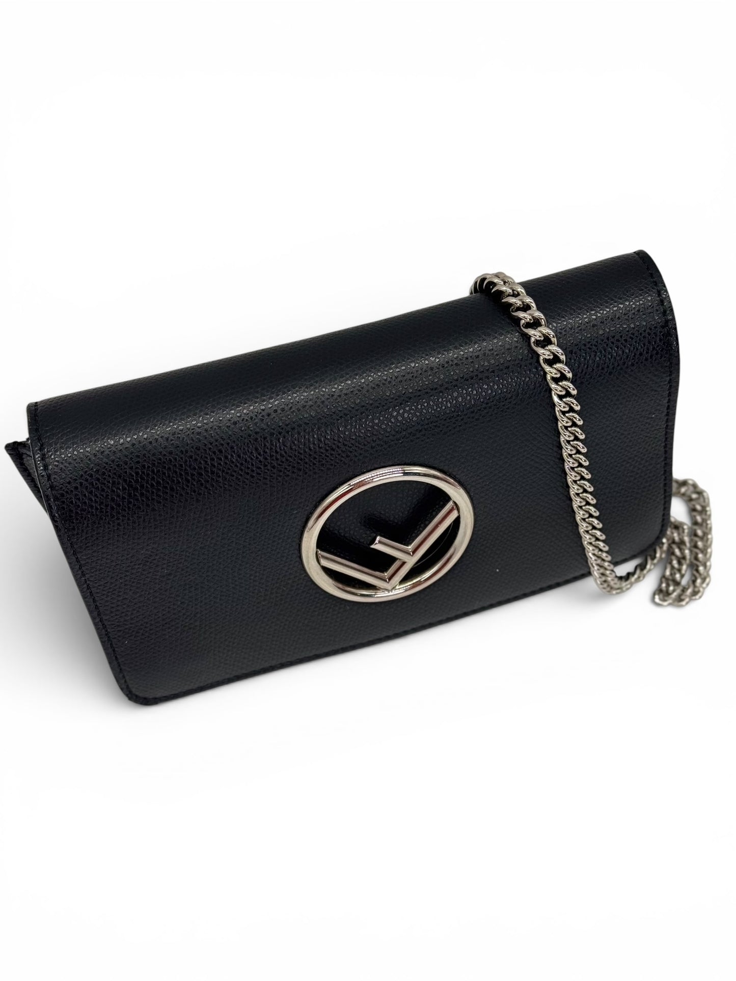Fendi Kan Logo F pochette nera in pelle vintage autentica