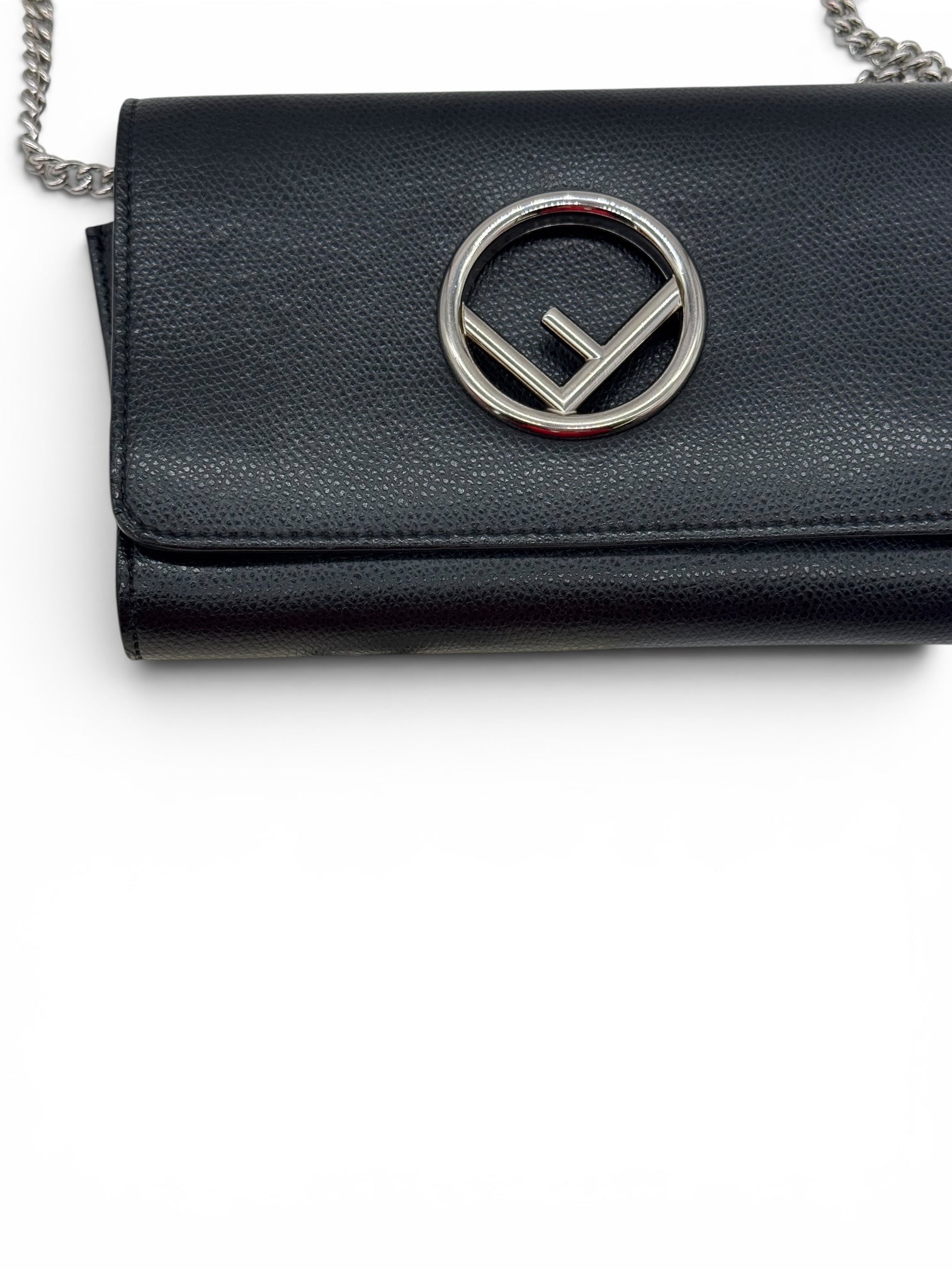 Fendi Kan Logo F pochette nera in pelle vintage autentica