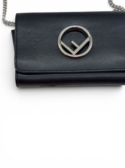 Fendi Kan Logo F pochette nera in pelle vintage autentica
