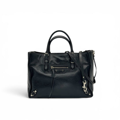Borsa a mano Borse Vintage Balenciaga in pelle martellata nera con borchie metalliche, zip frontale e tracolla rimovibile