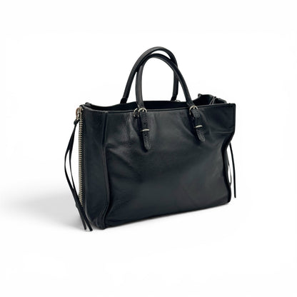 Borsa a mano Borse Vintage Balenciaga in pelle martellata nera con borchie e zip laterali espandibili