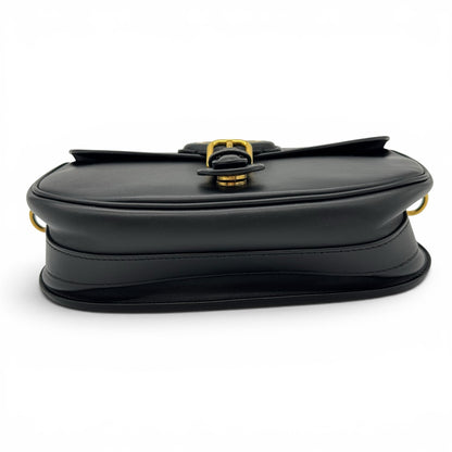 Borsa a tracolla Borse Vintage Christian Dior Bobby in pelle nera liscia con dettagli metallici color oro