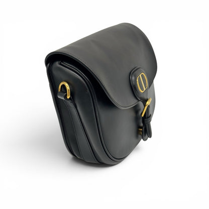 Borsa a tracolla Borse Vintage Christian Dior Bobby in pelle nera liscia con logo metallico oro e chiusura a fibbia