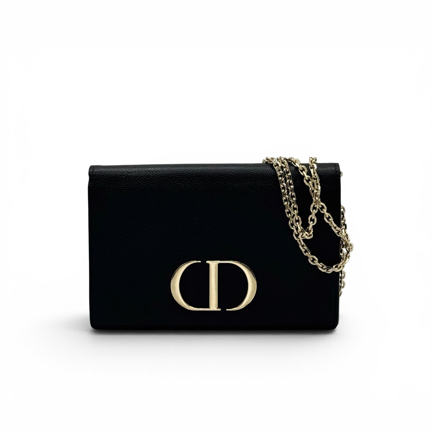 Borsa a tracolla Borse Vintage Christian Dior in pelle nera granulata con logo metallico dorato e catena