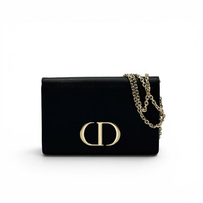 Borsa a tracolla Borse Vintage Christian Dior in pelle nera granulata con logo metallico dorato e catena