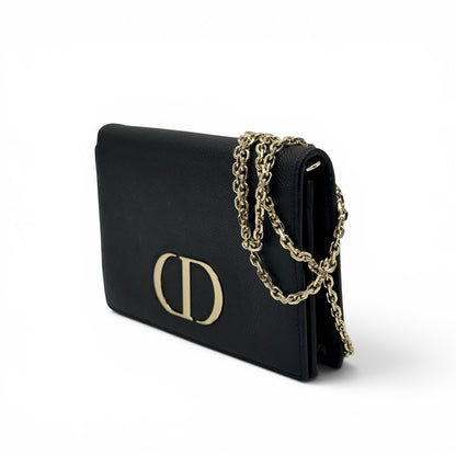 Borsa a tracolla Borse Vintage Christian Dior in pelle nera granulata con logo CD dorato e catena in metallo