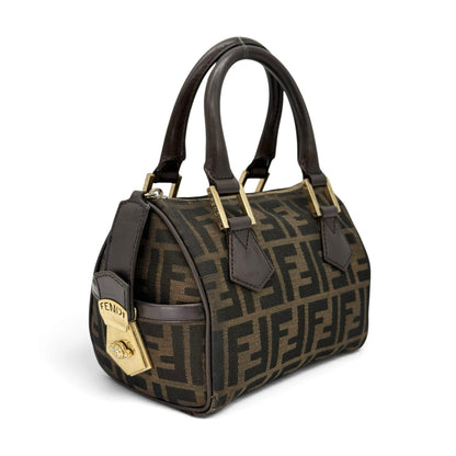 Borsa a mano Borse Vintage Fendi in tela monogrammata marrone con dettagli in pelle e finiture in metallo dorato