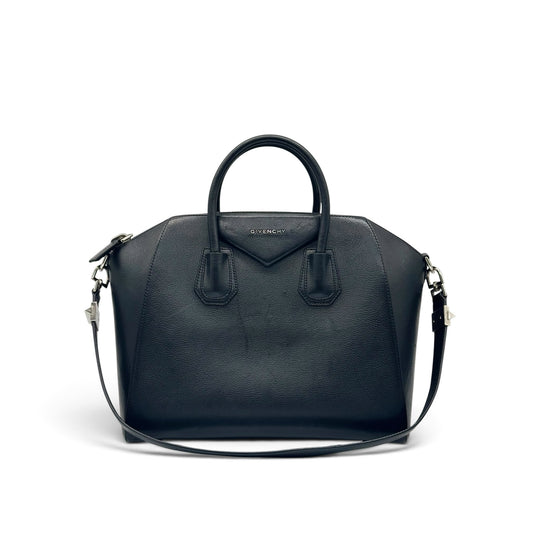 Borsa a mano Borse Vintage Givenchy Antigona in pelle nera strutturata con doppi manici e tracolla rimovibile