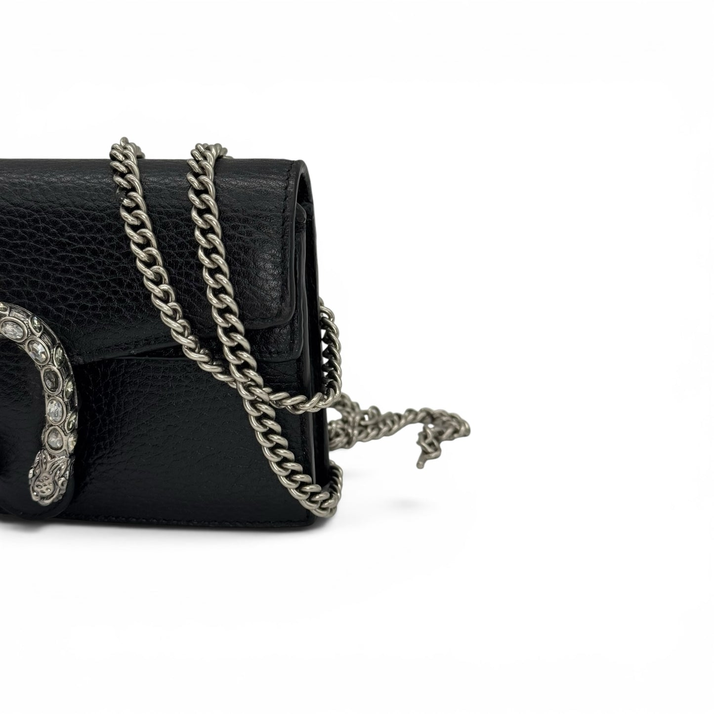 Borsa a tracolla Borse Vintage Gucci Dionysus in pelle nera martellata con chiusura a ferro di cavallo e cristalli
