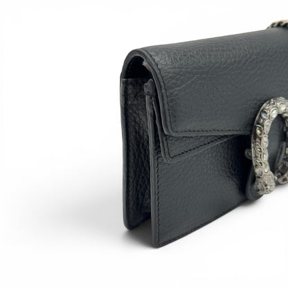 Borsa a tracolla Borse Vintage Gucci Dionysus in pelle nera martellata con chiusura a ferro di cavallo e cristalli