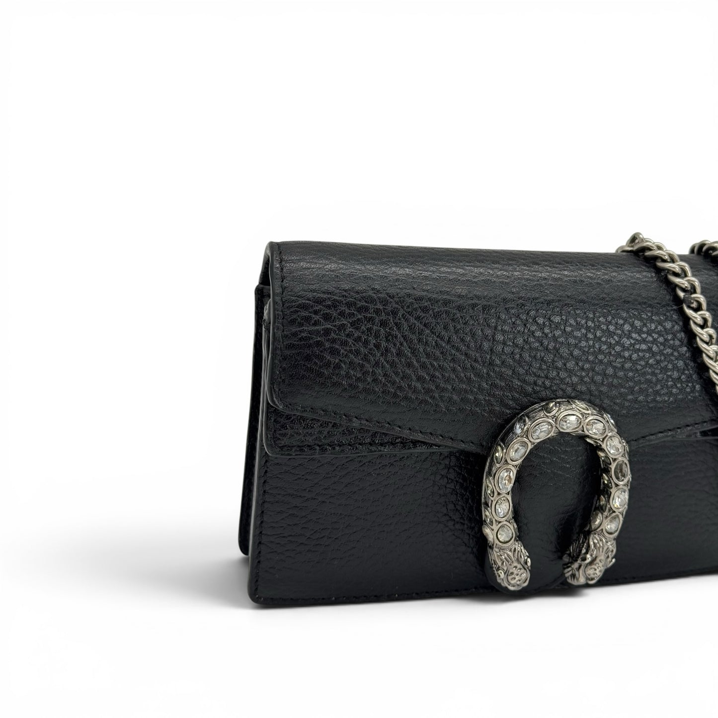 Borsa a tracolla Borse Vintage Gucci Dionysus in pelle nera martellata con chiusura a ferro di cavallo e cristalli