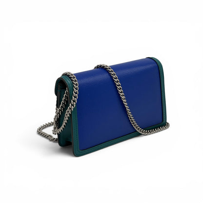 Borsa a tracolla Borse Vintage Gucci Dionysus in pelle blu e verde con tracolla a catena argentata