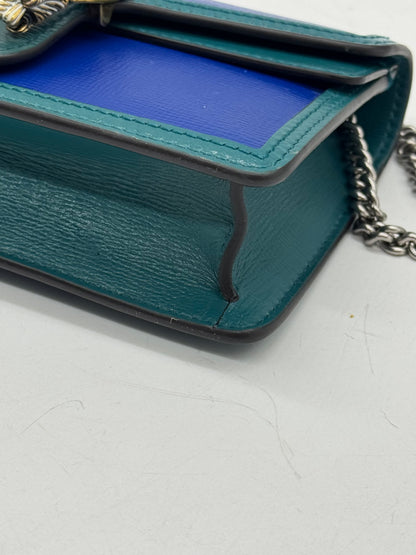 Borsa a tracolla Borse Vintage Gucci Dionysus in pelle testurizzata blu e verde con catena metallica argentata