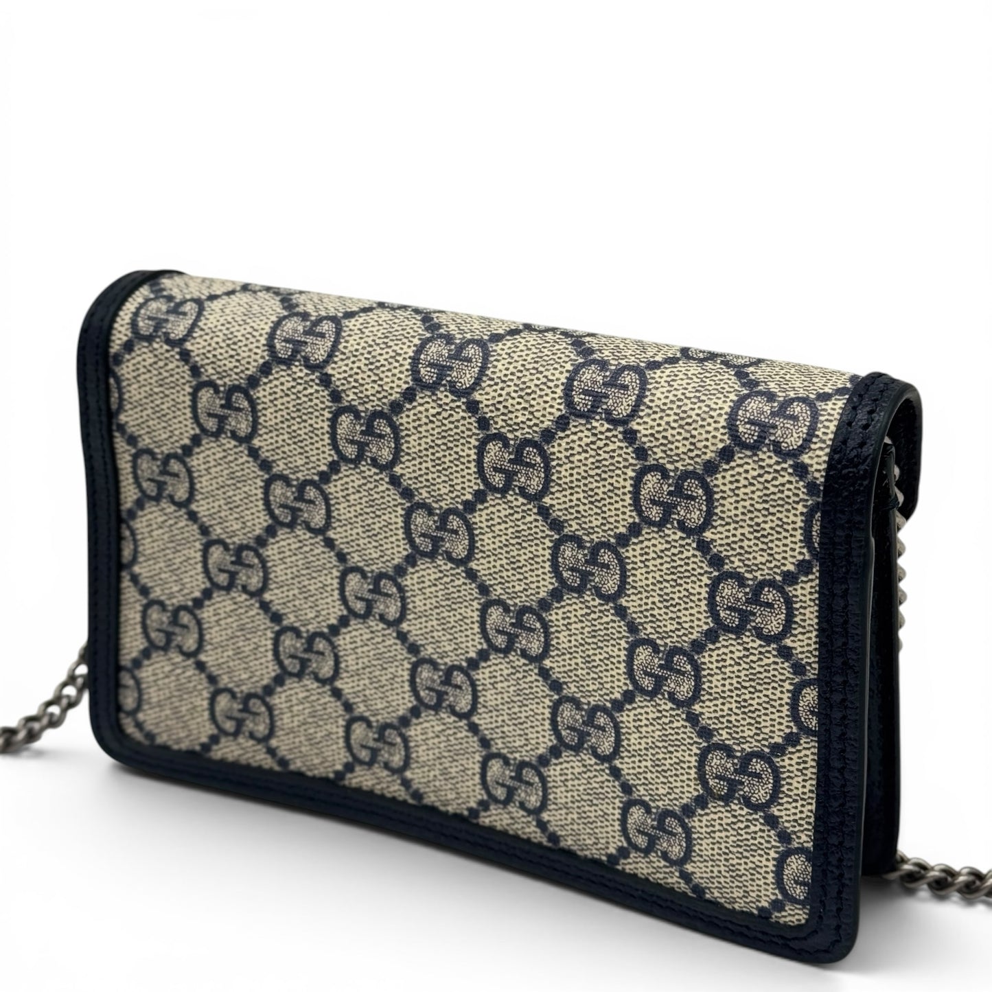 Borsa a tracolla Borse Vintage Gucci Dionysus in tela GG con finiture in pelle blu scuro e catena argento