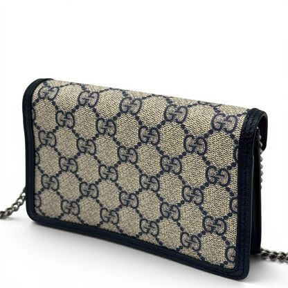 Borsa a tracolla Borse Vintage Gucci Dionysus in tela GG con finiture in pelle blu scuro e catena argento