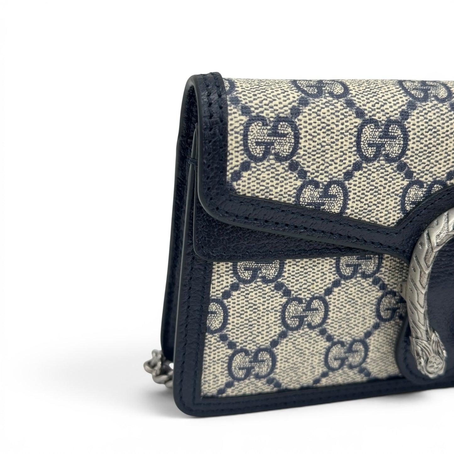 Borsa a tracolla Borse Vintage Gucci Dionysus in tela GG beige e blu con chiusura a testa di tigre e dettagli in pelle.