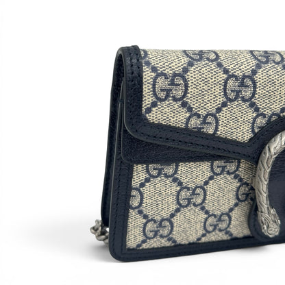 Borsa a tracolla Borse Vintage Gucci Dionysus in tela GG beige e blu con chiusura a testa di tigre e dettagli in pelle.