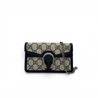 Borsa a tracolla Borse Vintage Gucci Dionysus in tela GG blu con chiusura a testa di tigre e catena argento