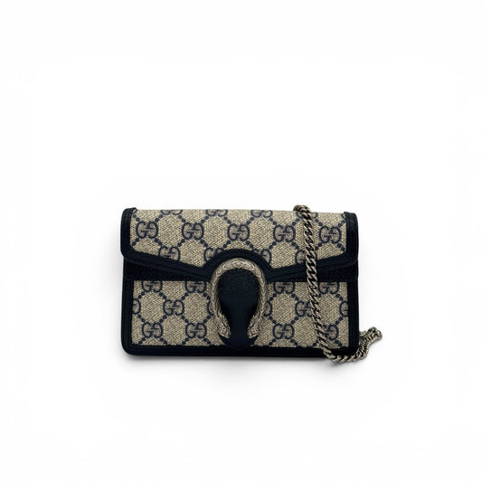 Borsa a tracolla Borse Vintage Gucci Dionysus in tela GG blu con chiusura a testa di tigre e catena argento