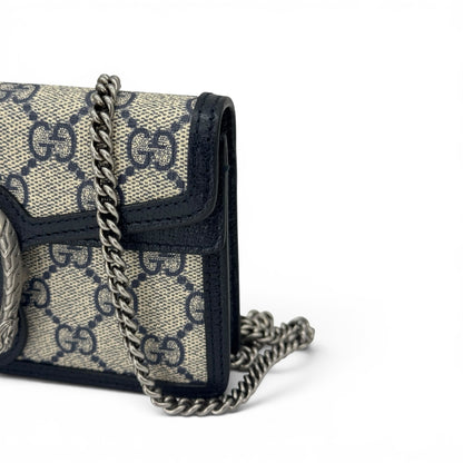 Borsa a tracolla Borse Vintage Gucci Dionysus in tela GG con finiture in pelle blu e tracolla a catena argento