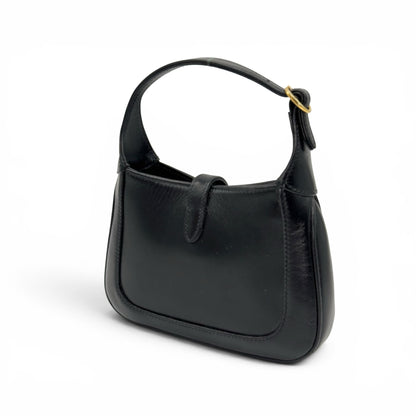Borsa a spalla Borse Vintage Gucci Jackie 1961 in pelle nera liscia con iconica chiusura a pistone in metallo dorato