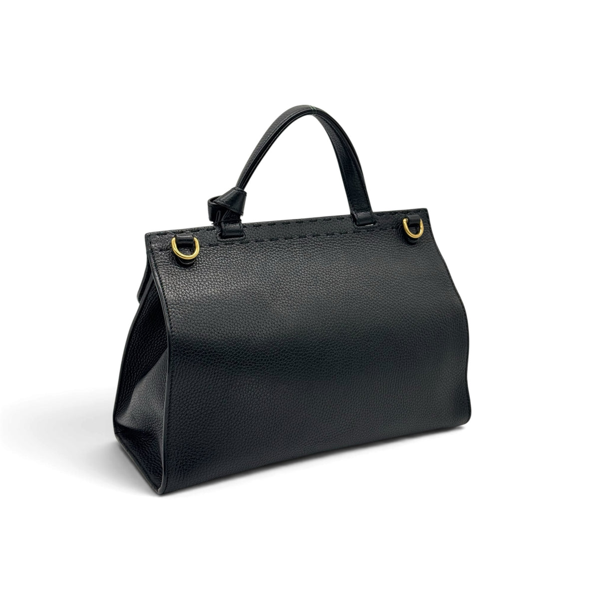 Borsa a mano Borse Vintage Gucci Marmont in pelle nera granulata con manico rigido e dettagli in metallo dorato
