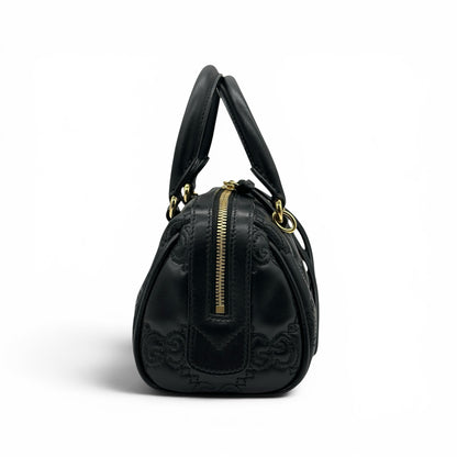Borsa a mano Borse Vintage Gucci GG Matelassé in pelle nera con dettagli in metallo dorato, vista laterale