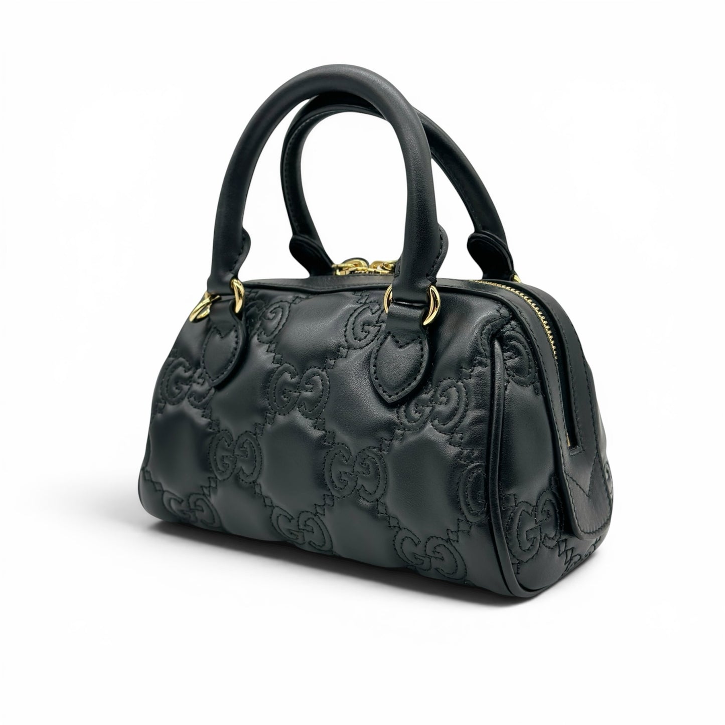 Borsa a mano Borse Vintage Gucci GG Matelassé in pelle nera con motivo geometrico e dettagli in metallo dorato