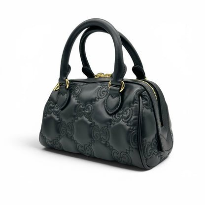 Borsa a mano Borse Vintage Gucci GG Matelassé in pelle nera con motivo geometrico e dettagli in metallo dorato