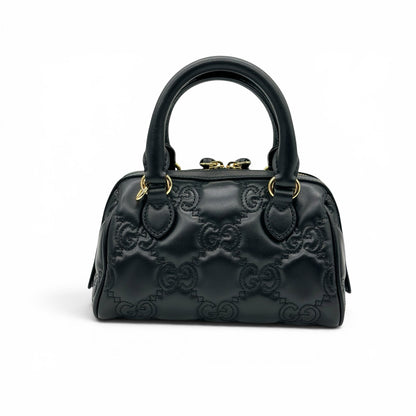 Borsa a mano Borse Vintage Gucci GG Matelassé in pelle nera con motivo geometrico e dettagli in metallo dorato