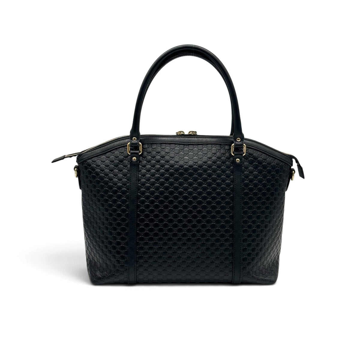 Borsa a mano Borse Vintage Gucci in pelle nera con motivo GG impresso e dettagli in metallo color oro