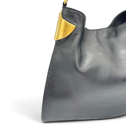 Borsa a spalla Borse Vintage Gucci in pelle nera con dettaglio angolare in metallo dorato inciso