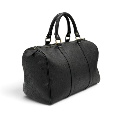 Borsa a mano Borse Vintage Gucci in pelle nera con logo GG impresso, design Boston e dettagli in metallo dorato