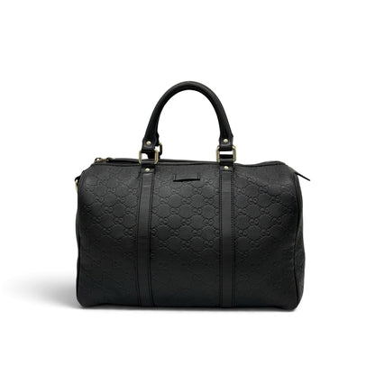 Borsa a mano Borse Vintage Gucci in pelle nera con motivo GG impresso, dettagli dorati e manici superiori strutturati