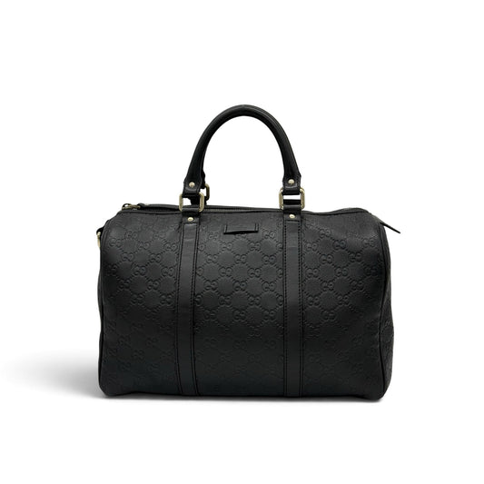 Borsa a mano Borse Vintage Gucci in pelle nera con motivo GG impresso, dettagli dorati e manici superiori strutturati