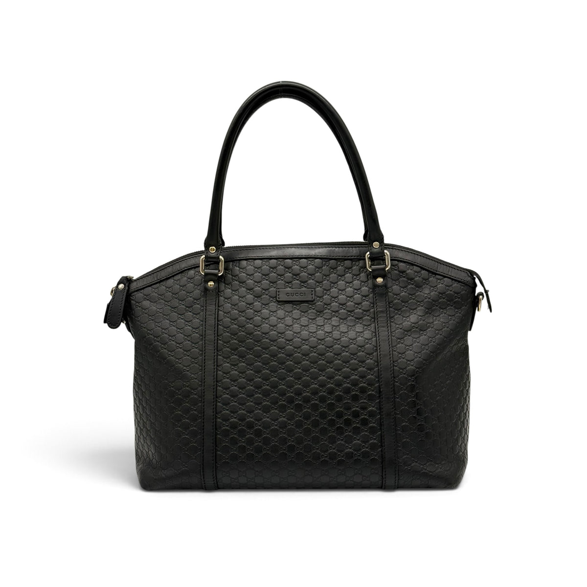 Borsa a spalla Borse Vintage Gucci in pelle nera con motivo GG impresso e dettagli in metallo dorato