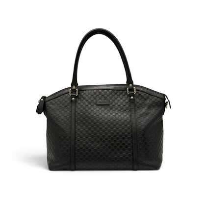 Borsa a spalla Borse Vintage Gucci in pelle nera con motivo GG impresso e dettagli in metallo dorato