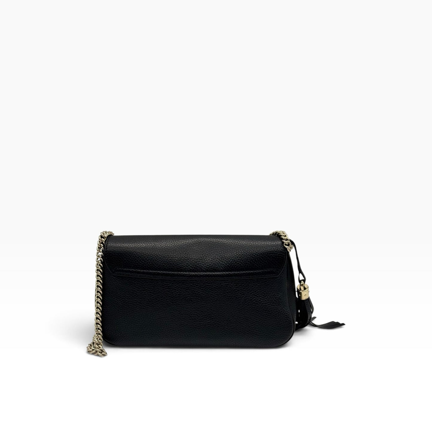 Borsa a tracolla Borse Vintage Gucci Soho in pelle martellata nera con tracolla a catena dorata e nappa laterale