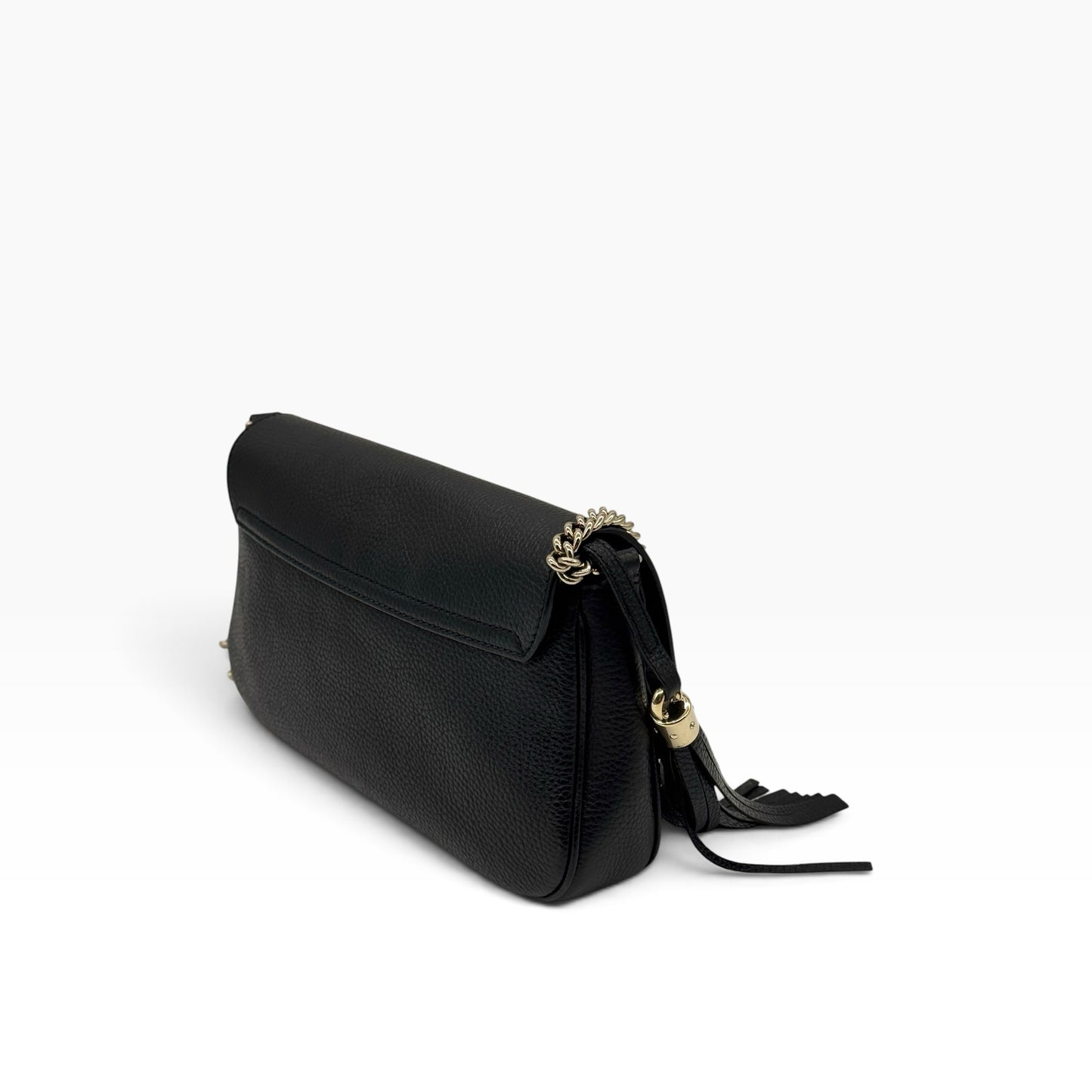 Borsa a tracolla Borse Vintage Gucci Soho in pelle martellata nera con nappa decorativa e catena dorata
