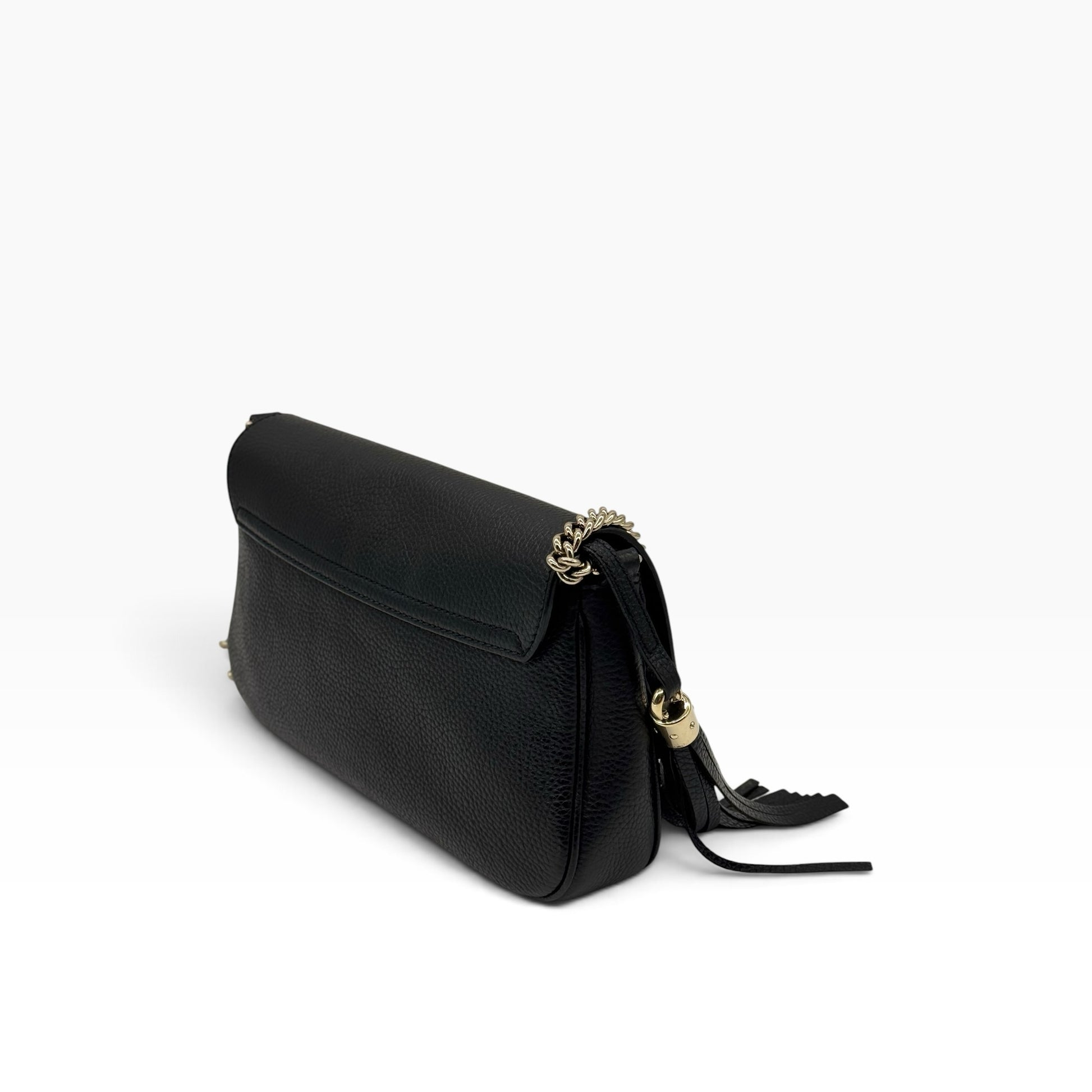 Borsa a tracolla Borse Vintage Gucci Soho in pelle martellata nera con nappa decorativa e catena dorata